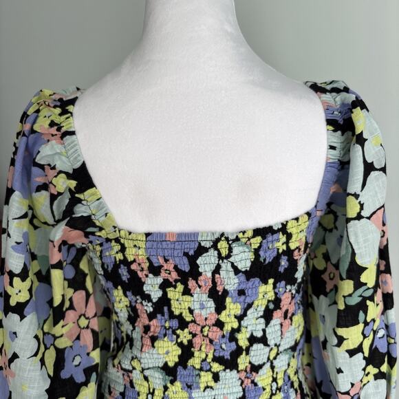 Free People Top blouse Women's Small Cottage Core Floral Elastic Bodice fitted - Picture 5 of 12